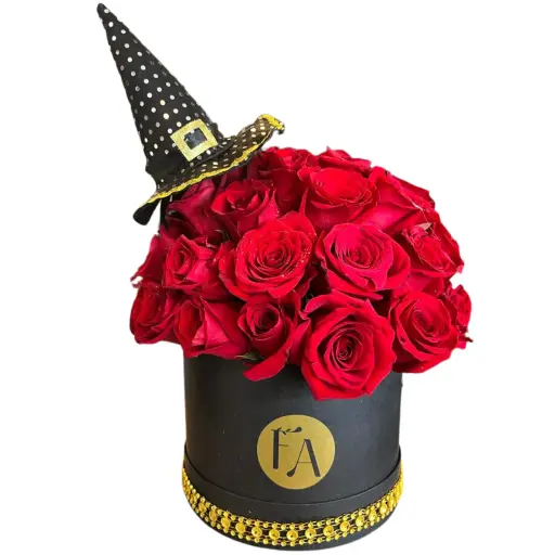 caja pote con rosas importadas bruja especial halloween 